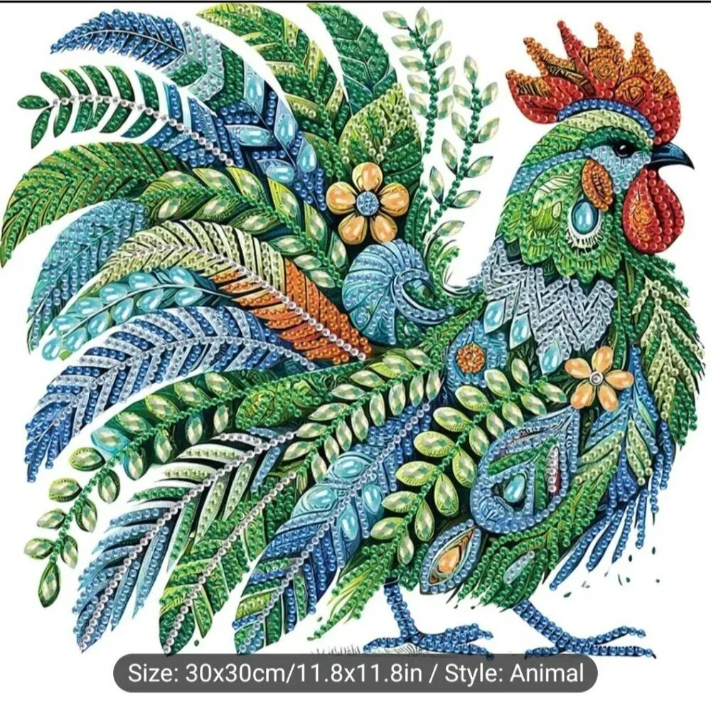 Completed Diamond Art Picture Rooster Size 9.8